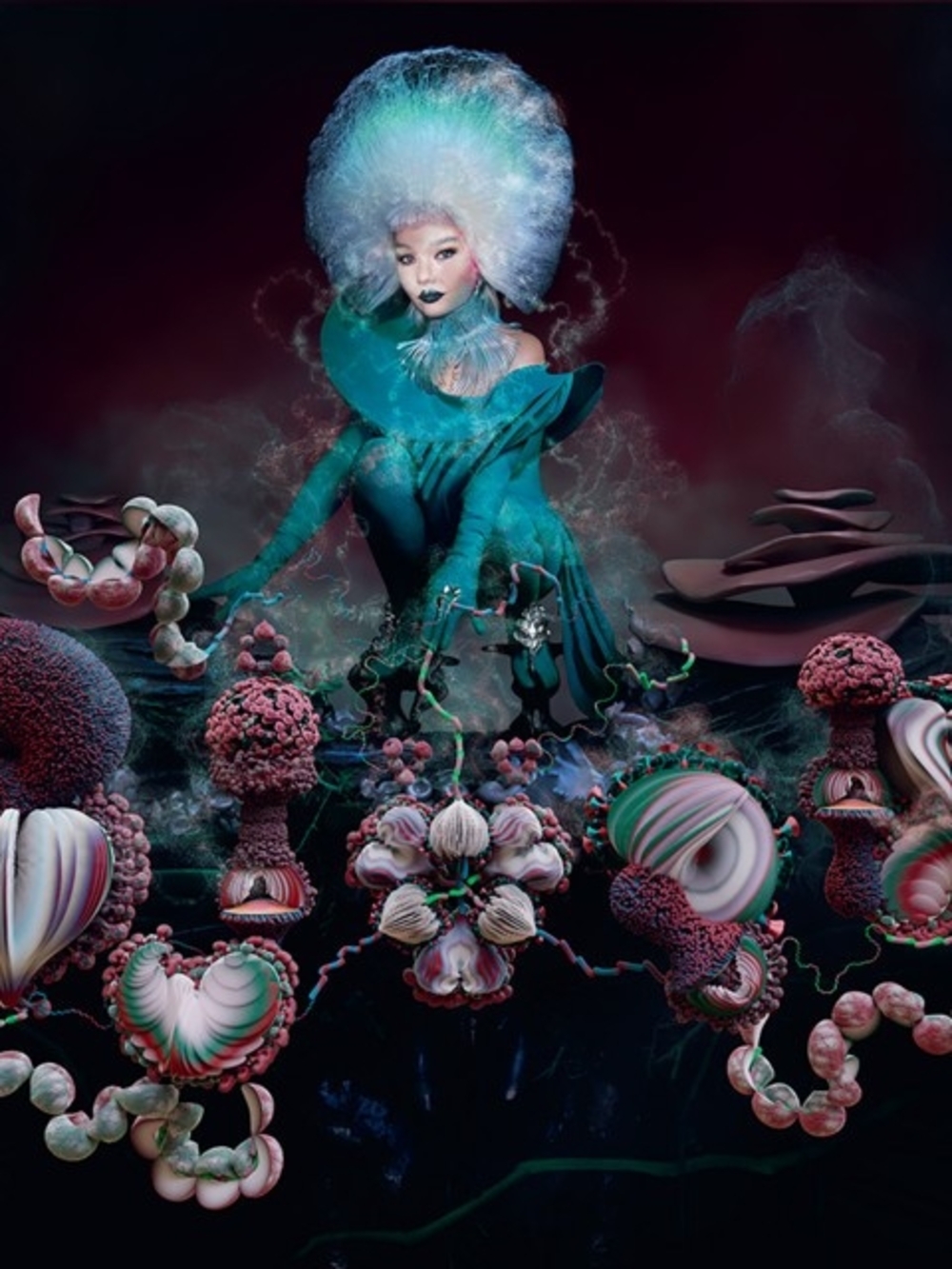 Surreal Oceanic Lady Art Print in Teal and Pink